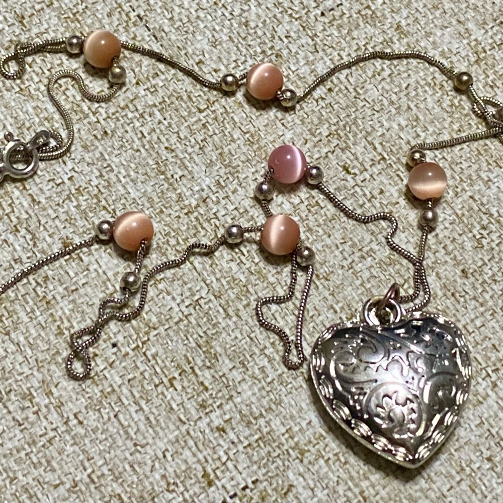 ✨Silver Heart Pendant Necklace with Pink Accents✨FAS